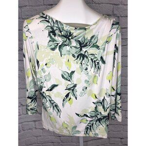St. John Pained Leaves Print Blouse Boatneck Long Sleeve Ladies Size Large Top